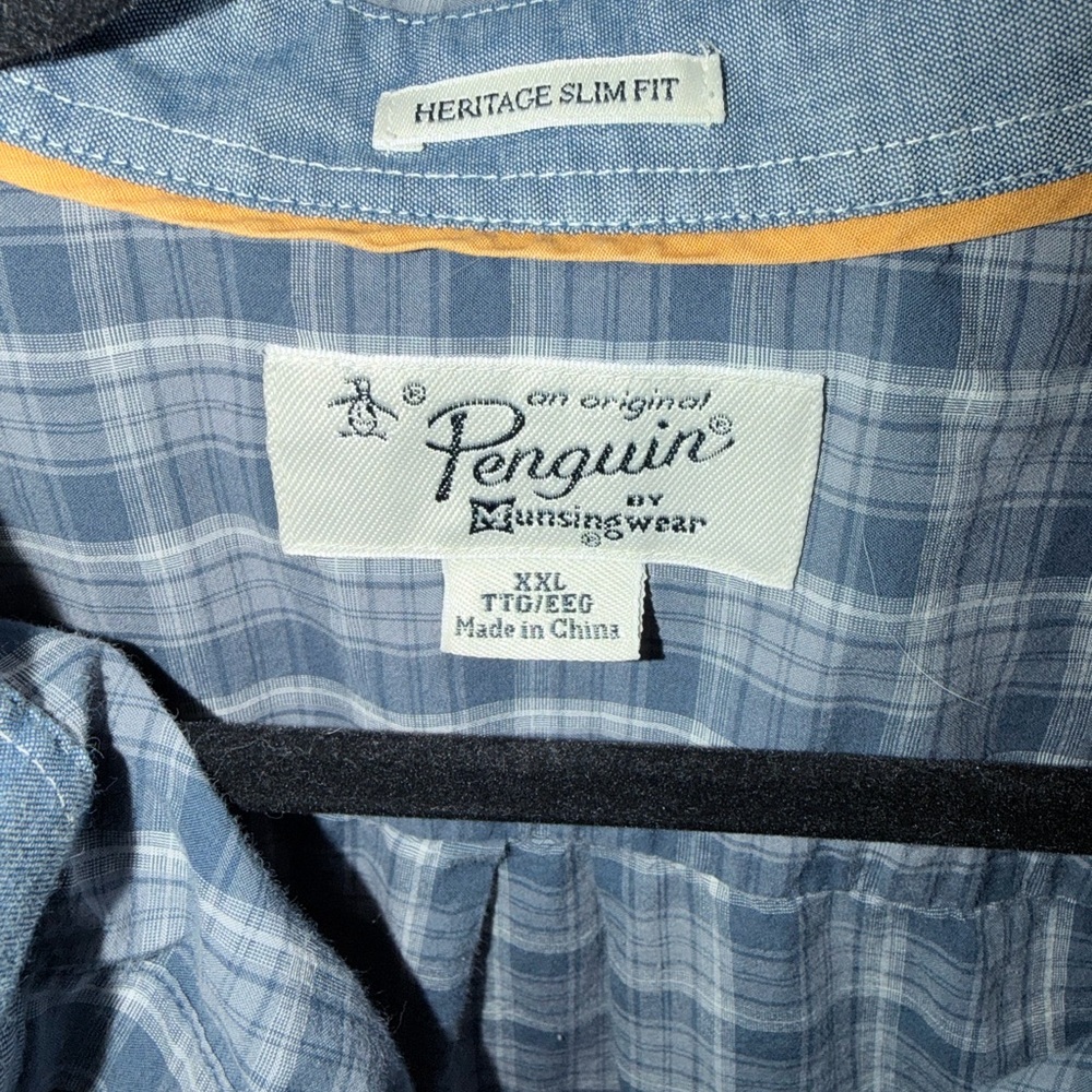 Original Penguin Blue and White Plaid Shirt long sleeve great confirm 2XL